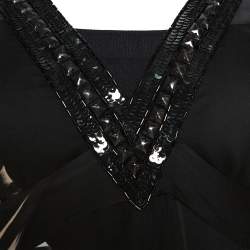 Pre Owned بلوزة روبرتو كافالي حرير أسود نقشة الفهد مزين بربطة عنق مقاس صغير (سمول)