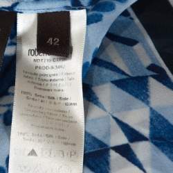 Pre Owned Roberto Cavalli Blue and White Deco Print Silk Tie Up Blouse M