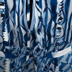 Pre Owned Roberto Cavalli Blue and White Deco Print Silk Tie Up Blouse M