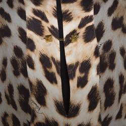 Pre Owned بلوزة روبرتو كافالي حرير بني نقشة الفهد بأكمام طويلة مقاس متوسط (ميديوم)