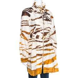 Roberto Cavalli Cream Zebra Print Silk Belted Coat M