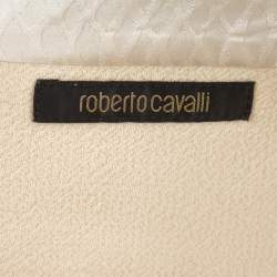 Pre Owned Roberto Cavalli Cream Wool Fox Fur Trim Belted Jacket M