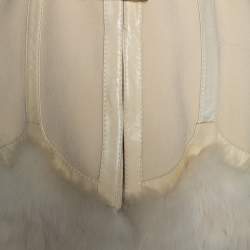 Pre Owned Roberto Cavalli Cream Wool Fox Fur Trim Belted Jacket M