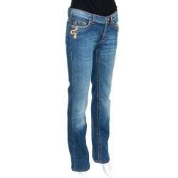 Pre Owned بنطلون جينز روبرتو كافالي دينم أزرق داكن متوسط بتفاصيل معدنية مقاس صغير (سمول)