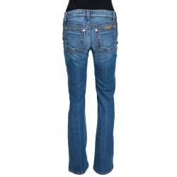 Pre Owned بنطلون جينز روبرتو كافالي دينم أزرق داكن متوسط بتفاصيل معدنية مقاس صغير (سمول)