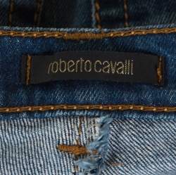 Pre Owned بنطلون جينز روبرتو كافالي دينم أزرق داكن متوسط بتفاصيل معدنية مقاس صغير (سمول)