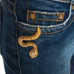 Pre Owned بنطلون جينز روبرتو كافالي دينم أزرق داكن متوسط بتفاصيل معدنية مقاس صغير (سمول)