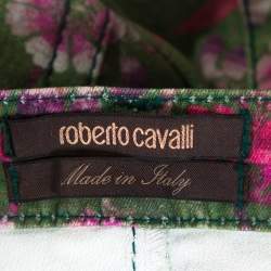 مملوكة مسبقًا Roberto Cavalli Green Floral Print Denim Flared Jeans S
