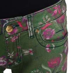 مملوكة مسبقًا Roberto Cavalli Green Floral Print Denim Flared Jeans S