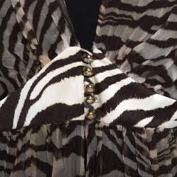 Pre Owned Roberto Cavalli Brown Animal Print Silk Sheer Kaftan Top L