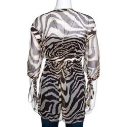 Pre Owned Roberto Cavalli Brown Animal Print Silk Sheer Kaftan Top L