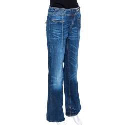 Pre Owned Roberto Cavalli Dark Blue Denim Light Wash Flared Jeans M