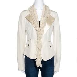 Pre Owned Roberto Cavalli Cream Cotton Blend Ruffle Detail Jacket M