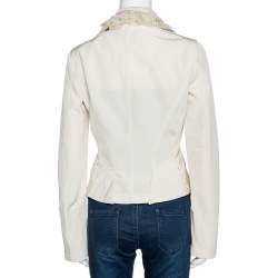 Pre Owned Roberto Cavalli Cream Cotton Blend Ruffle Detail Jacket M