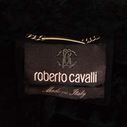 Pre Owned Roberto Cavalli Black Embellished Shearling Fur Lined Coat M