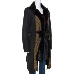 Pre Owned Roberto Cavalli Black Embellished Shearling Fur Lined Coat M