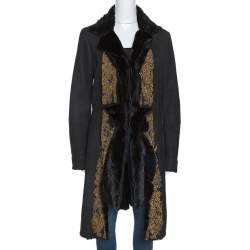 Pre Owned Roberto Cavalli Black Embellished Shearling Fur Lined Coat M