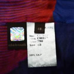 Pre Owned جاكيت روبرتو كافالي جلد أسود بقصات ليزر كبير (لارج)