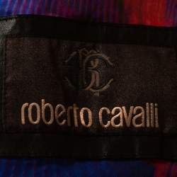 Pre Owned جاكيت روبرتو كافالي جلد أسود بقصات ليزر كبير (لارج)