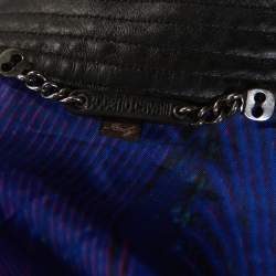 Pre Owned جاكيت روبرتو كافالي جلد أسود بقصات ليزر كبير (لارج)