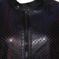 Pre Owned جاكيت روبرتو كافالي جلد أسود بقصات ليزر كبير (لارج)