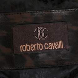 Pre Owned Roberto Cavalli Brown Printed Effect Calf Leather Zip Front Jacket XL