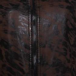 Pre Owned Roberto Cavalli Brown Printed Effect Calf Leather Zip Front Jacket XL
