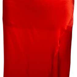 Pre Owned Roberto Cavalli Bright Orange Satin Silk Flared Maxi Skirt L