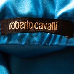 Pre Owned تنورة ماكسي روبرتو كافالي حرير ساتان أزرق بودرة مقاس كبير (لارج)