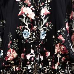 Pre Owned Roberto Cavalli Black Floral Printed Silk Tunic Top L 