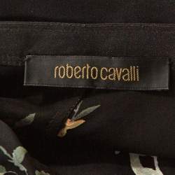 Pre Owned Roberto Cavalli Black Floral Printed Silk Tunic Top L 
