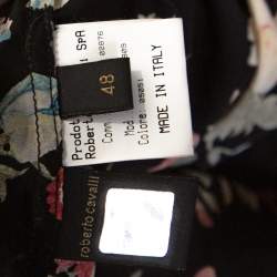 Pre Owned Roberto Cavalli Black Floral Printed Silk Tunic Top L 