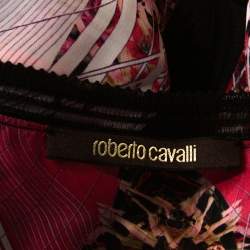 Pre Owned Roberto Cavalli Pink Silk & Contrast Knit Trim Printed Tunic L