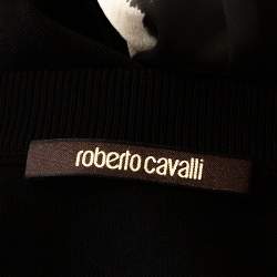 Pre Owned Roberto Cavalli Black Printed Silk & Knit Paneled Jumper L