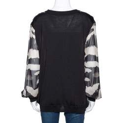 Pre Owned Roberto Cavalli Black Printed Silk & Knit Paneled Jumper L