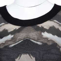 Pre Owned Roberto Cavalli Black Printed Silk & Knit Paneled Jumper L