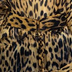 Pre Owned Roberto Cavalli Beige Leopard Print Silk Belted Kaftan M