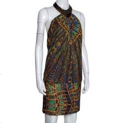 مملوكة مسبقًا Roberto Cavalli Multicolor Printed Silk Mini Halter Dress M
