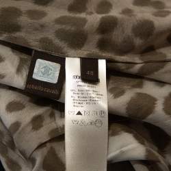 Pre Owned قميص روبرتو كافالي حرير بيج نقشة الفهد مقاس كبير (لارج)