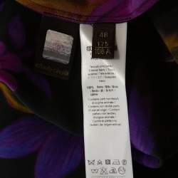 Pre Owned Roberto Cavalli Purple Floral Print Silk Neck Tie Detail Blouse L