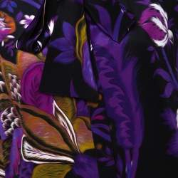 Pre Owned Roberto Cavalli Purple Floral Print Silk Neck Tie Detail Blouse L