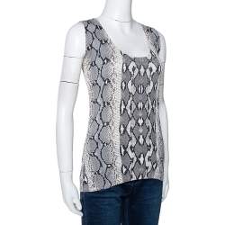 Pre Owned Roberto Cavalli Grey Snake Printed Knit Scoop Neck Top M