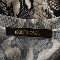 Pre Owned Roberto Cavalli Grey Snake Printed Knit Scoop Neck Top M