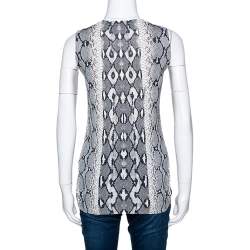Pre Owned Roberto Cavalli Grey Snake Printed Knit Scoop Neck Top M