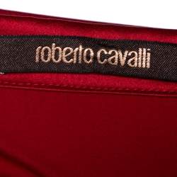 مملوكة مسبقًا تنورة ماكسي روبرتو كافالي حرير ساتان أحمر مقاس كبير (لارج)