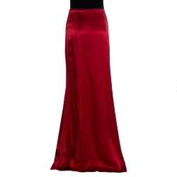 مملوكة مسبقًا تنورة ماكسي روبرتو كافالي حرير ساتان أحمر مقاس كبير (لارج)
