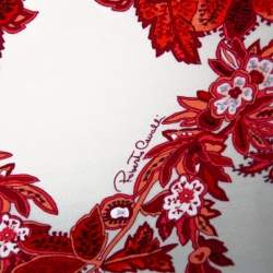 Pre Owned Roberto Cavalli White and Red Floral Print Off Shoulder Top L