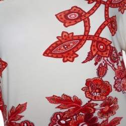 Pre Owned Roberto Cavalli White and Red Floral Print Off Shoulder Top L