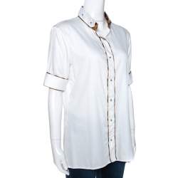 Pre Owned Roberto Cavalli White Cotton Contrast Detail Button Front Shirt L