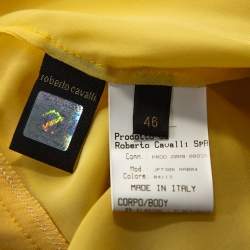 Pre Owned تنورة روبرتو كافالي حرير أصفر كاناري بكشكشة طبقات مقاس كبير (لارج)